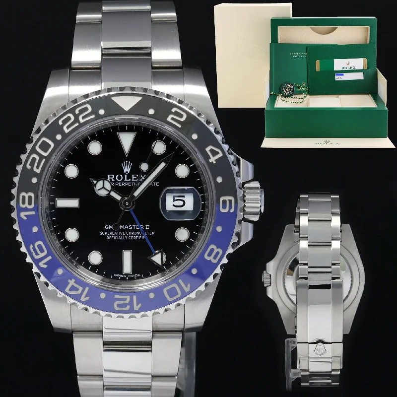 Affordable Men’s Watches For Everyday Wear-2015 PAPERS MINT Rolex GMT Master II 116710 BLNR Steel Ceramic Batman Blue Watch