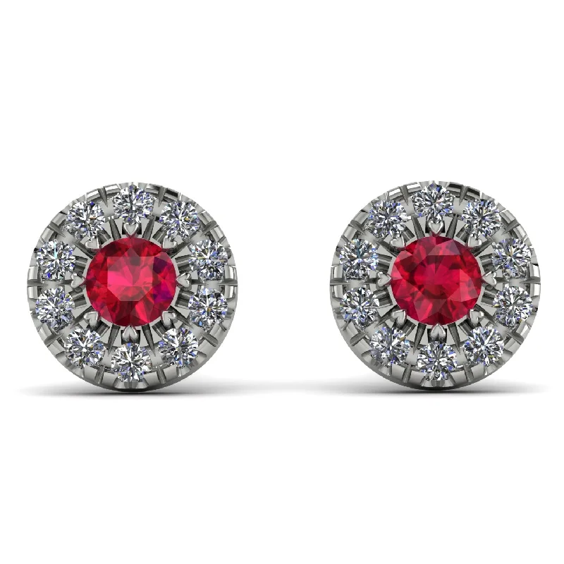 Classic Earrings For Timeless Weddings-Halo Ruby Earrings - Heaven No. 12