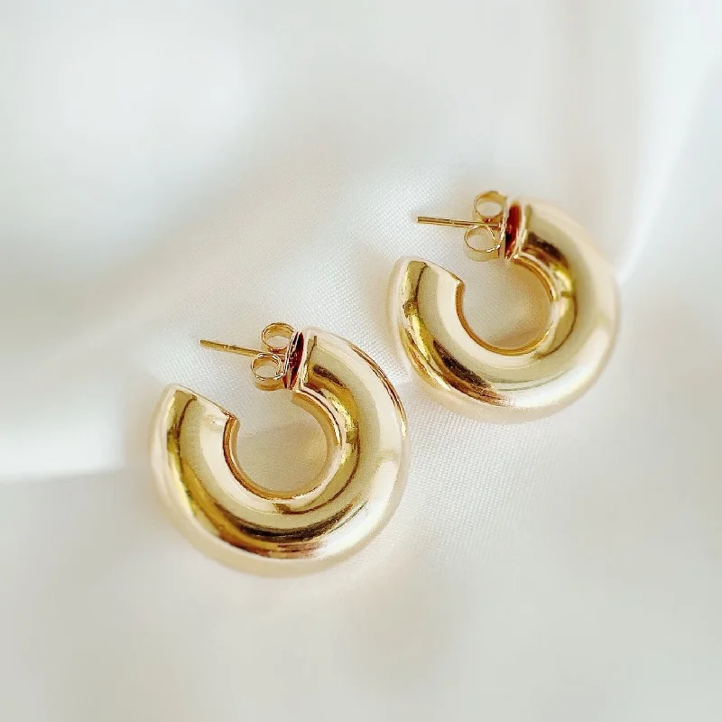 Simple Gold Stud Earrings For Elegant Style-Ellie Chunky Tube Hoops Earrings Gold Filled