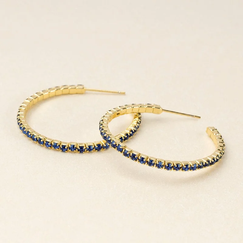 Trendy Resin Earrings For Bold Fashion-Sparkle & Shine Small Rhinestone Hoop Earrings - Montana Blue