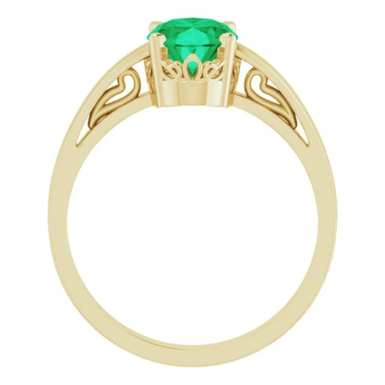 Simple Wedding Bands For Subtle Elegance-14K Yellow Lab-Grown Emerald Ring