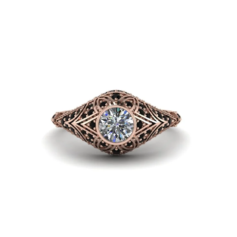 Customizable Stackable Rings For Personalized Fashion-Diamond Bezel Vintage Filigree Engagement Ring - Kendall No. 32