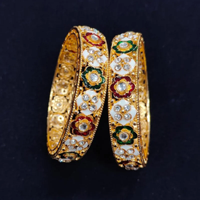 Beautiful Rose Gold Bangles For Fashion-Forward Brides-Pooja Bangles Gold Plated Meenakari Bangle Set