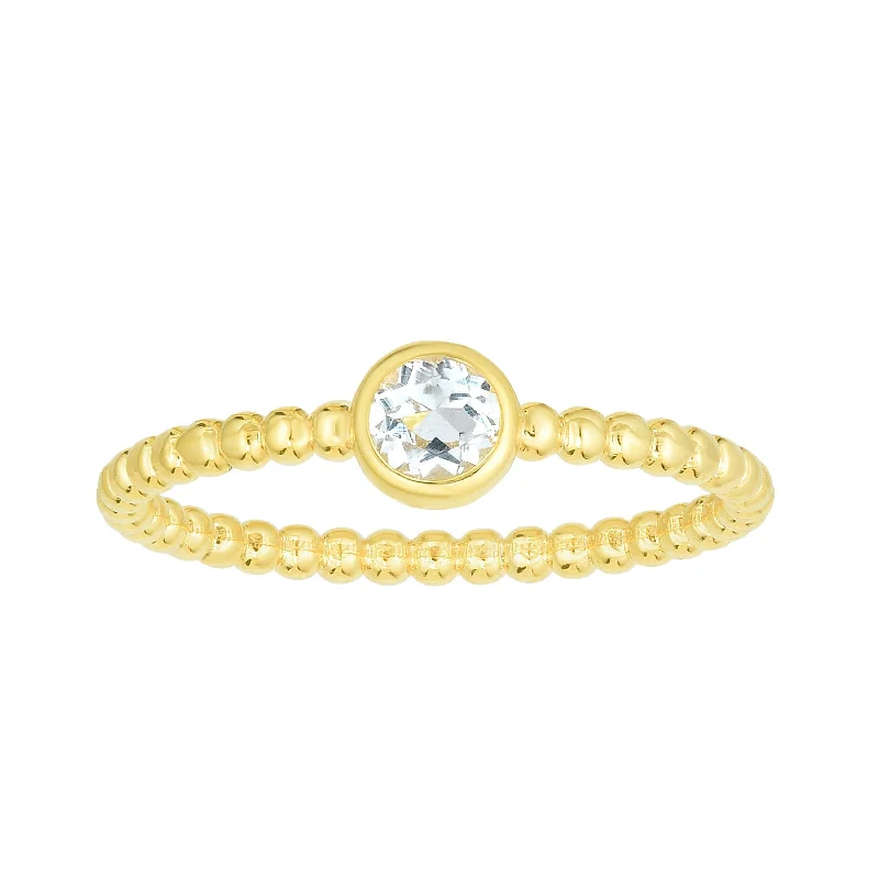 Affordable Gold Engagement Rings For Brides-14kt Gold Size-7 Yellow Finish 4.5mm Polished Beaded Ring  with  4mm Round Aquamarine