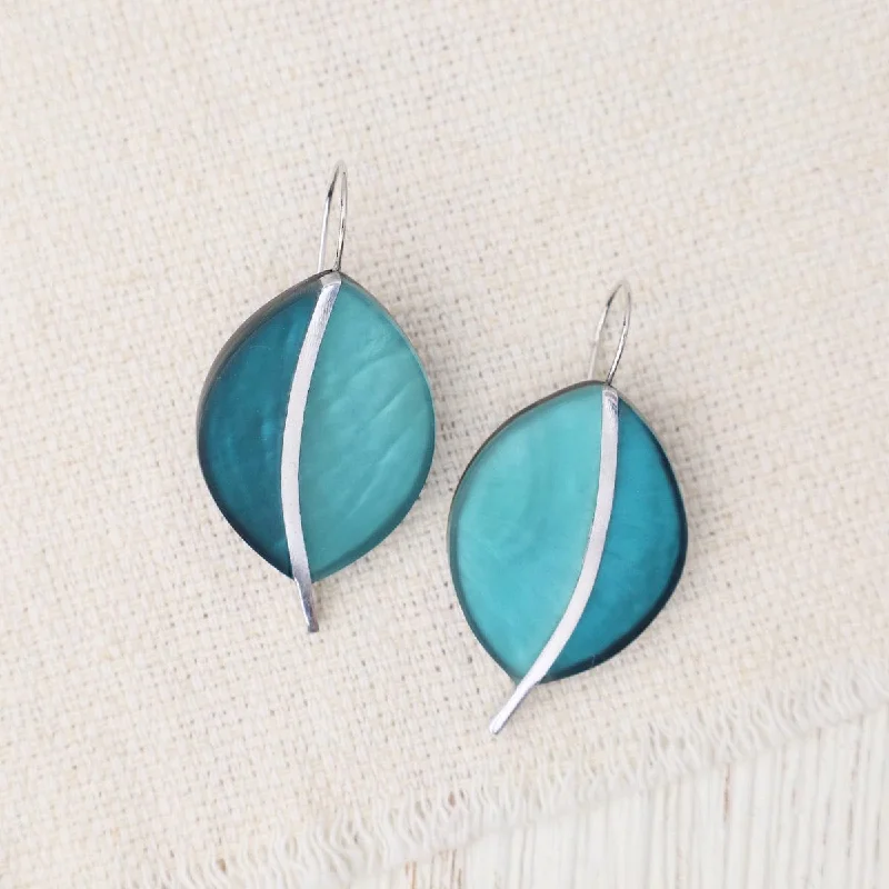 Minimalist Gold Earrings For Subtle Elegance-Two Tone Teal Leaf Earrings