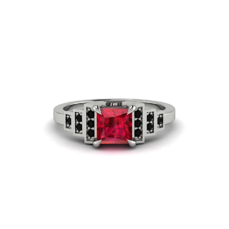 Stunning Gemstone Wedding Bands For Brides-Ruby Geometric Princess Cut Engagement Ring - Thea No. 42