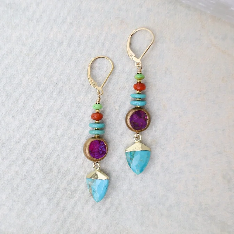 Dazzling Earrings For Evening Fashion-Turquoise Trianglular Point Drop Earrings