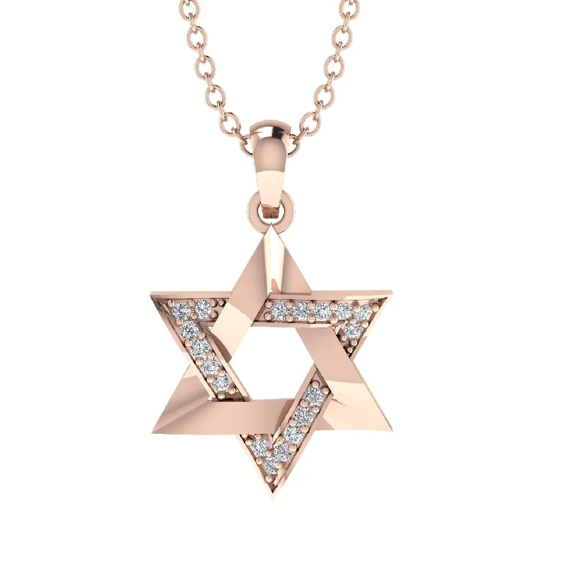 Jewish Symbol Gold Diamond Necklace - David Star - Amos No. 2