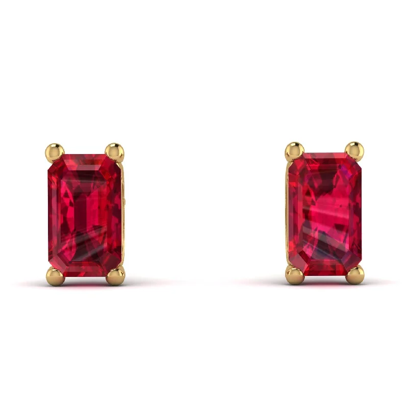 Luxury Drop Earrings For Evening Wear-Hidden Diamonds Emerald Cut Ruby Earrings - Angel No. 40