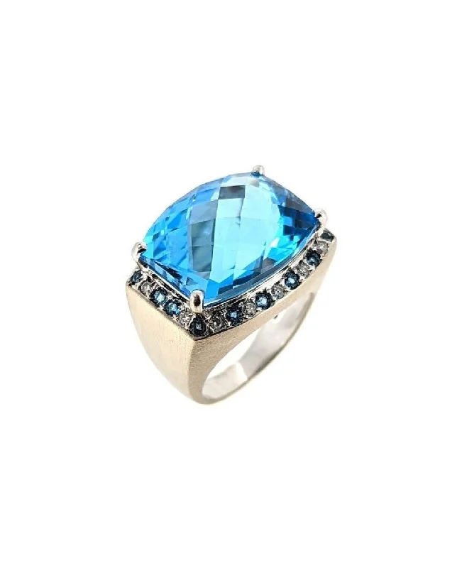 Classic Engagement Rings For Timeless Style-Large Blue Topaz Ring in 18K White Gold