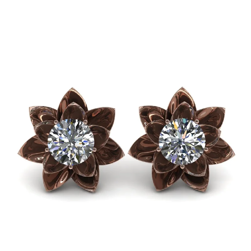 Large Earrings For Statement Fashion-Lotus Flower Diamond Earrings - Lotus no. 2