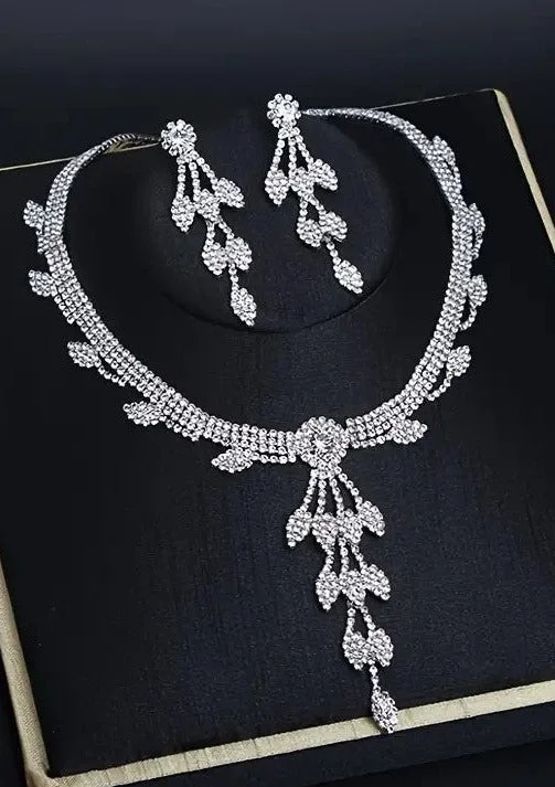 3pcs Jewelry Set l Rhinestone Earrings l Necklace l Bracelet l Prom l Wedding JS-940