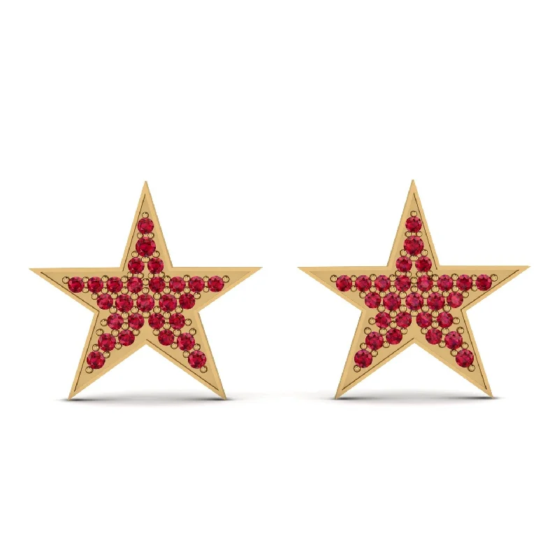 Trendy Earrings For Vibrant Fashion Choices-Star Stud Ruby Earrings - Star No. 10