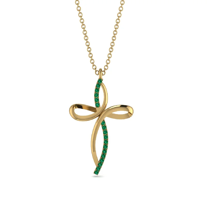 Unique Emerald Swirling Cross Necklace - Arthur No. 4