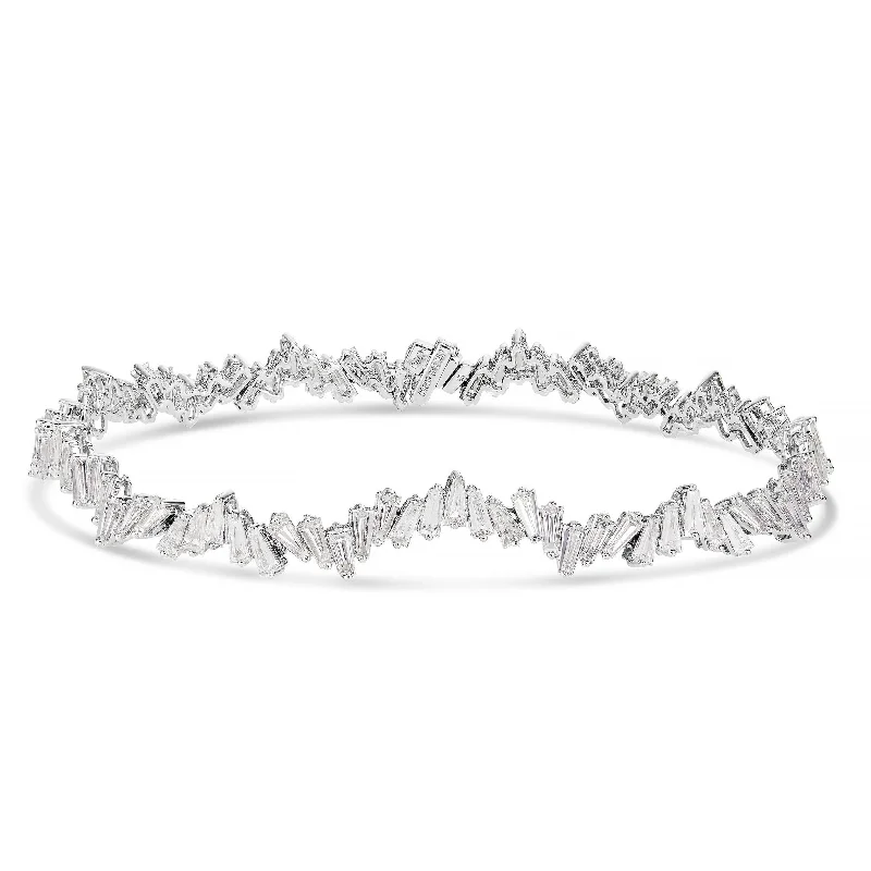 Gorgeous Heart-Set Bracelets For Romantic Gifts-18K White Gold 4.72ct Baguette Diamond Bracelet