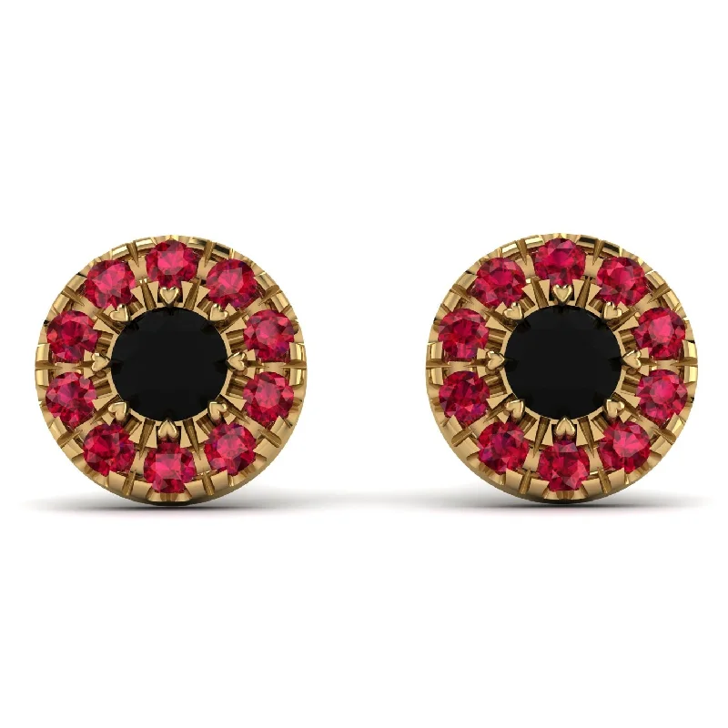 Gold Stud Earrings For Fashionable Wear-Halo Black Diamond Earrings - Heaven No. 52