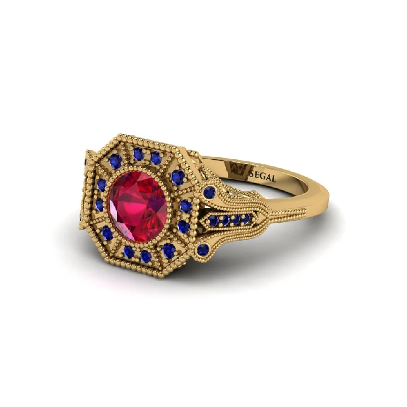 Stunning Cocktail Rings For Glamorous Parties-Ruby 14K Gold Art Deco Engagement Ring - Erin No. 70