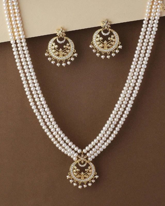 Traditional AD Pearl Necklace Set