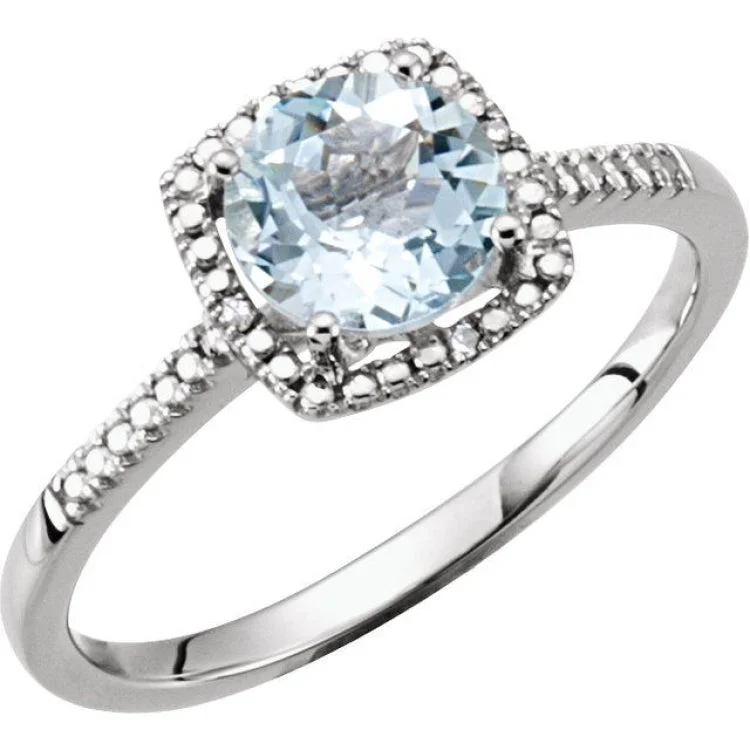 Simple Wedding Rings For Subtle Glam-Sterling Silver Natural Aquamarine & .01 CTW Natural Diamond Ring