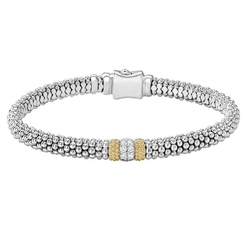 Luxury Gold Bracelets For Special Occasions-Diamond Caviar Lux 6mm Rope Bracelet in Sterling Silver and 18K Yellow Gold Size Medium