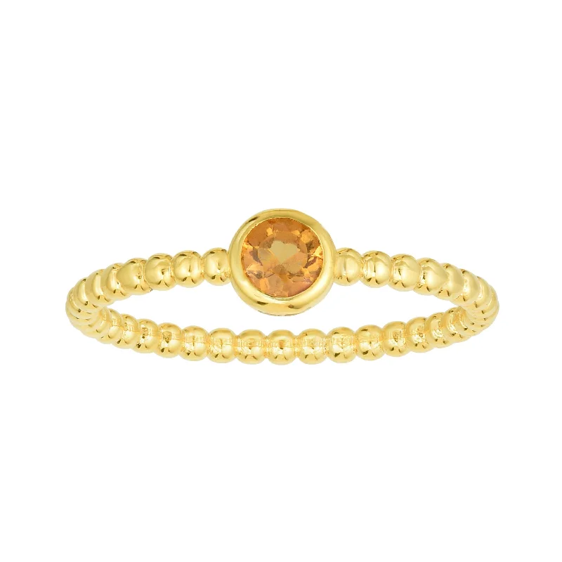 Luxury Gemstone Rings For High-End Fashion-14kt Gold Size-7 Yellow Finish 4.5mm Polished Beaded Ring  with  4mm Round Citrine