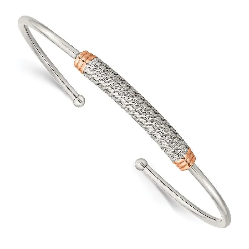 Simple Silver Bangle Sets For Everyday Glam-Stainless Steel Polished Rose IP-plated Flexible Cuff Bangle