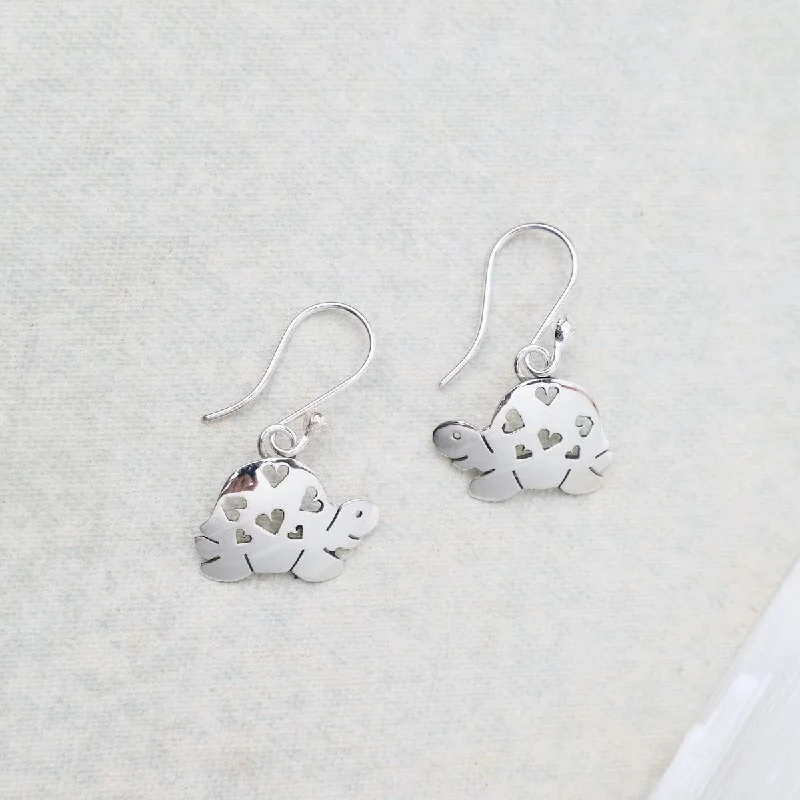 Classic Earrings For Everyday Glam-Sterling Silver Turtle Dangle Earrings