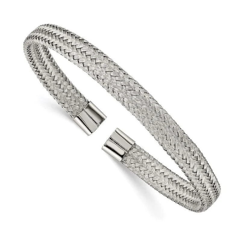 Classic Silver Bangle Sets For Timeless Appeal-Stainless Steel Polished 6.00mm Mesh Wire Cuff Bangle