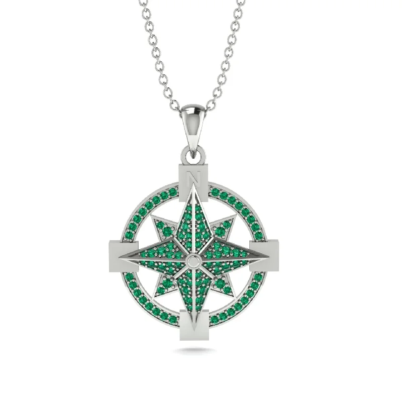 Emerald-Encrusted Compass Charm Necklace - Celeste No. 6