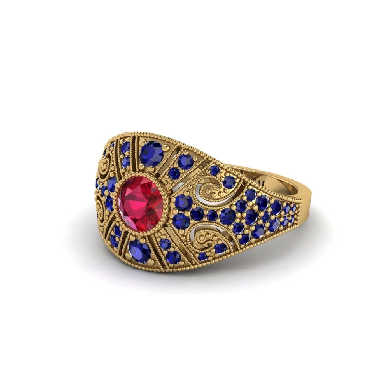 Classic Wedding Rings For Bridal Fashion-Ruby Vertical Three Stone Vintage Engagement Ring - Vivienne No. 70