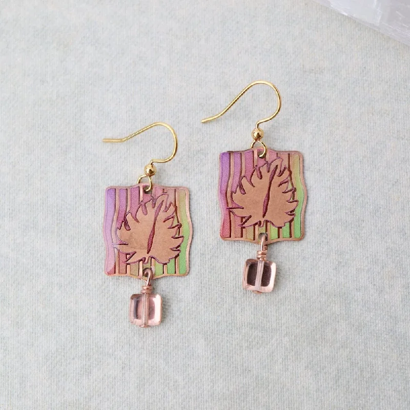 Handmade Resin Earrings For Creative Glam-Banana Leaf on Copper with Dangling Bead Earrings