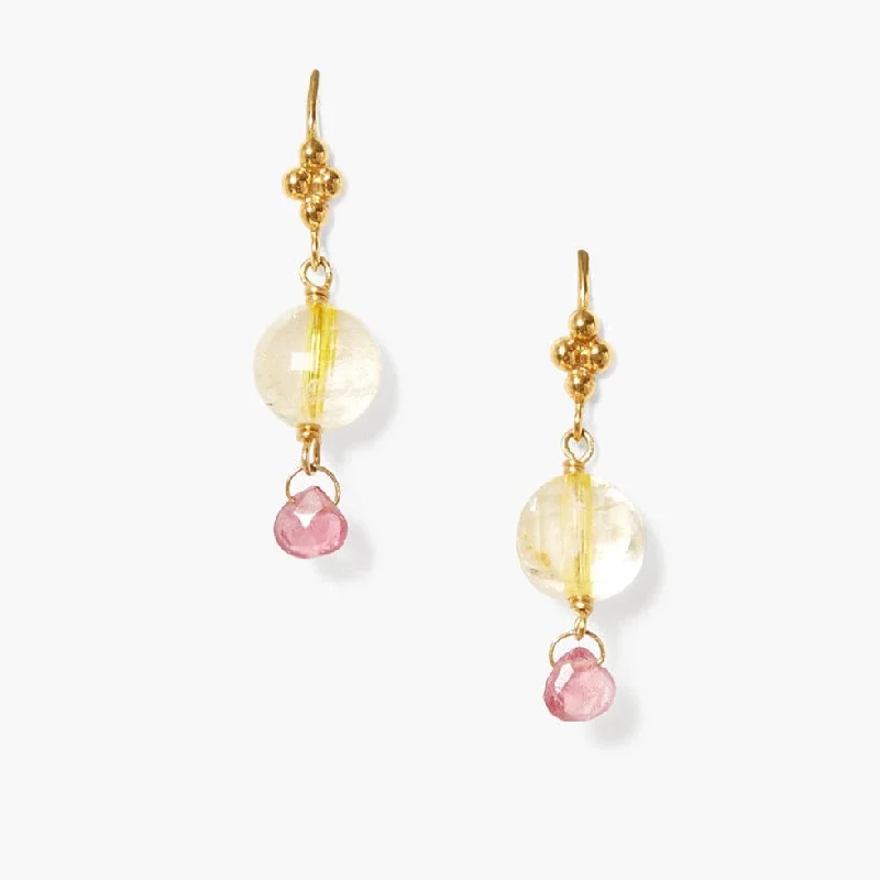 Simple Hoop Earrings For Casual Outfits-Citrine & Pink Tourmaline Drop Earrings