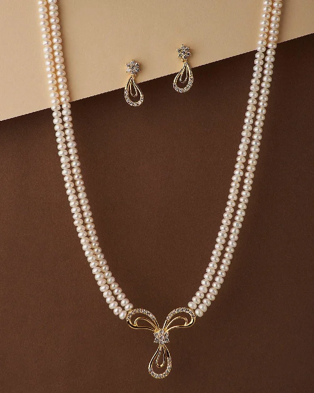 Vintage Stone Studded Pearl Necklace Set