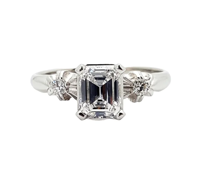 Stunning Gemstone Wedding Bands For Brides-1 Carat Platinum Emerald Cut Diamond Engagement Ring E/ VVS2