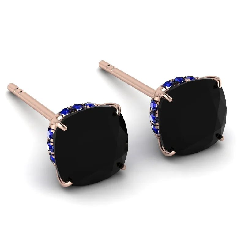 Affordable Gemstone Earrings For Everyday Glam-Hidden Halo Cushion Black Diamond Earrings - Alivia No. 68