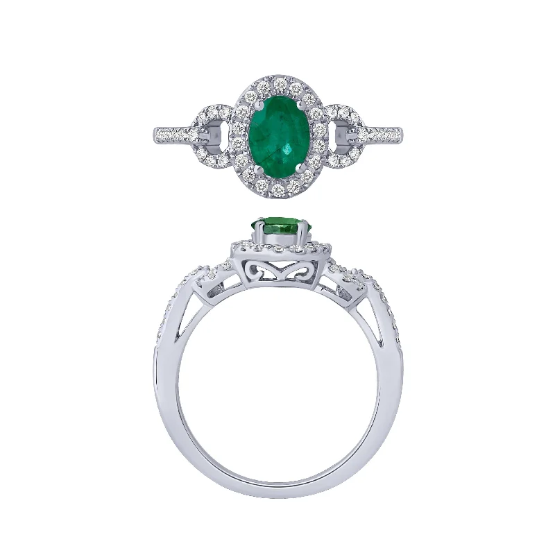 Custom Wedding Bands For Unique Fashion-14K White Gold Emerald And Diamond Ring