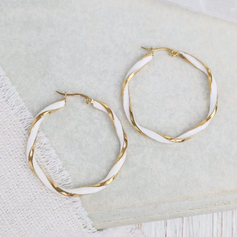 Simple Hoop Earrings For Chic Looks-Two-Tone Twists Hoop Earrings