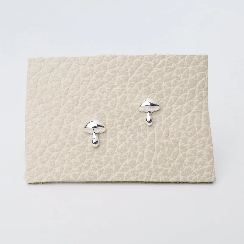 Large Earrings For Bold Glam-Sterling Silver Tiny Mushroom Stud Earrings