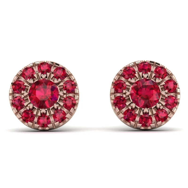 Large Gemstone Earrings For Fashion Statements-Halo Ruby Earrings - Heaven No. 56