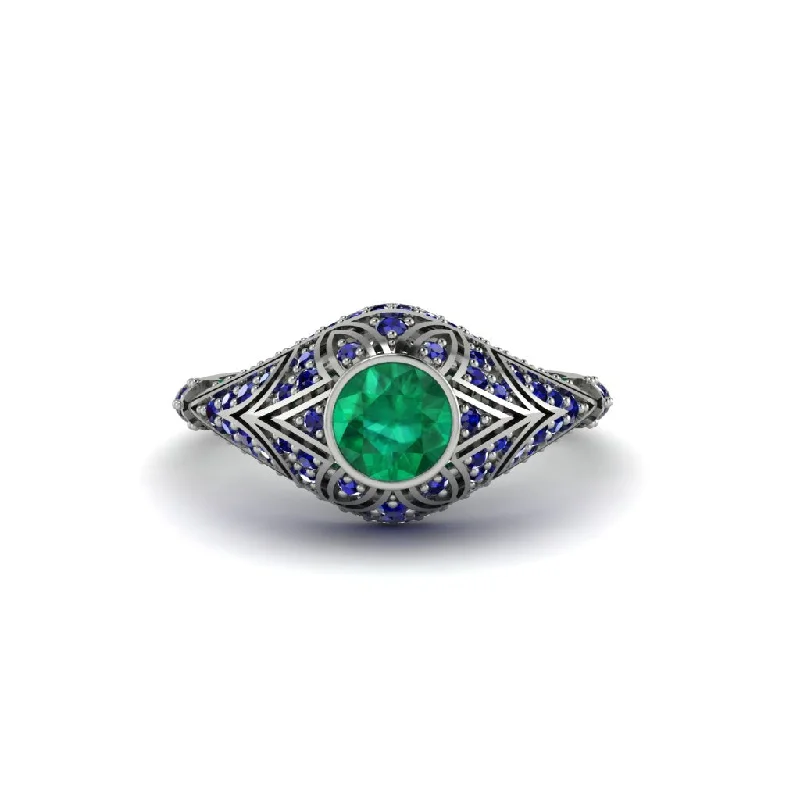 Affordable Engagement Rings For Budget Brides-Emerald Bezel Vintage Filigree Engagement Ring - Kendall No. 66