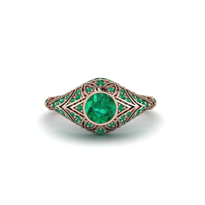 Unique Engagement Rings For Creative Proposals-Emerald Bezel Vintage Filigree Engagement Ring - Kendall No. 20