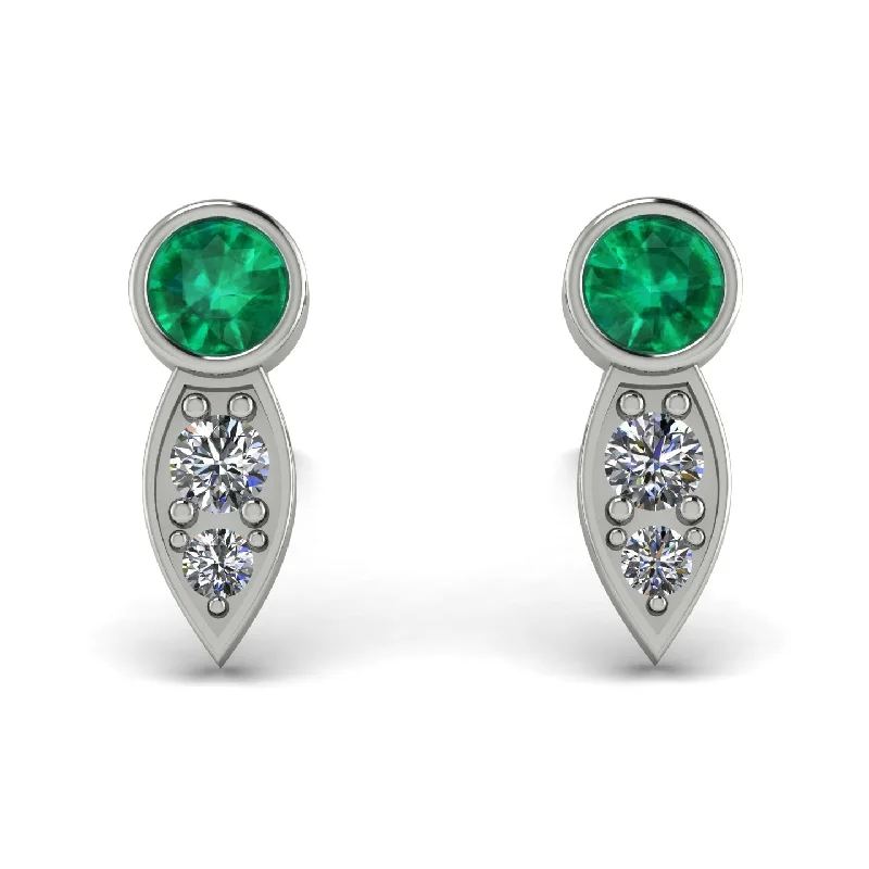 Silver Stud Earrings For Everyday Glam-Bezel Emerald Earrings In Pear Shaped - Aniya No. 6