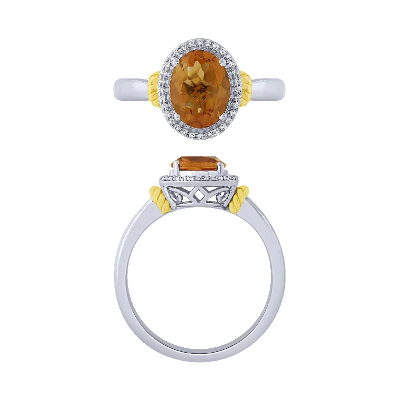 Elegant Wedding Bands For Romantic Vows-14K Citrine And Diamond Halo Ring