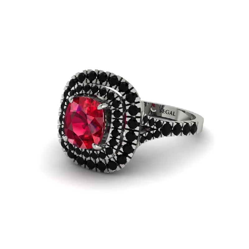 Beautiful Wedding Bands For Elegant Occasions-Ruby Double Halo Cushion Cut Engagement Ring - Courtney No. 42