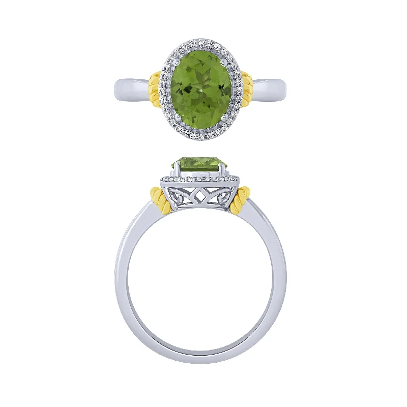 Personalized Rose Gold Engagement Rings For Brides-14K Peridot And Diamond Halo Ring