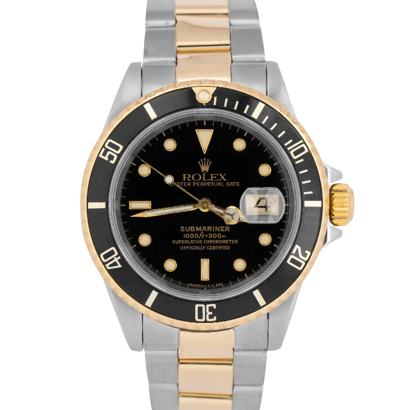 Affordable Smart Watches For Tech-Savvy Wearers-Rolex Submariner Date BLACK 18K Yellow Gold Stainless Steel 40mm Watch 16613