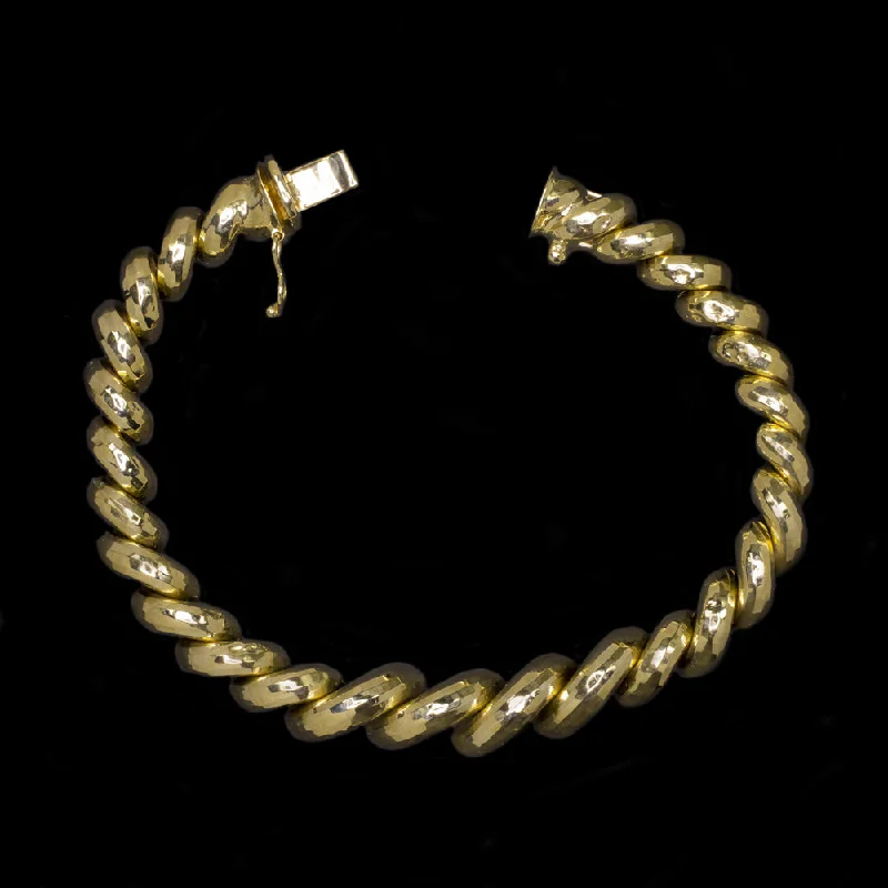 Customizable Leather Bracelets For Personal Style-14K YELLOW GOLD BRACELET SOLID SAN MARCO CHAIN CHUNKY FACETED LINK 12 GRAM 9mm