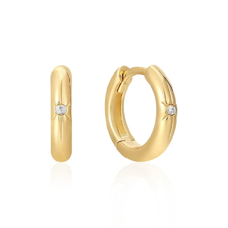 Trendy Gold Earrings For Chic Style-Gold Star Huggie Hoop Earrings