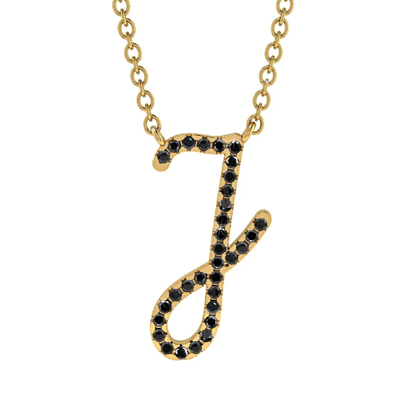 Black Diamond Gold Letter Necklace - J