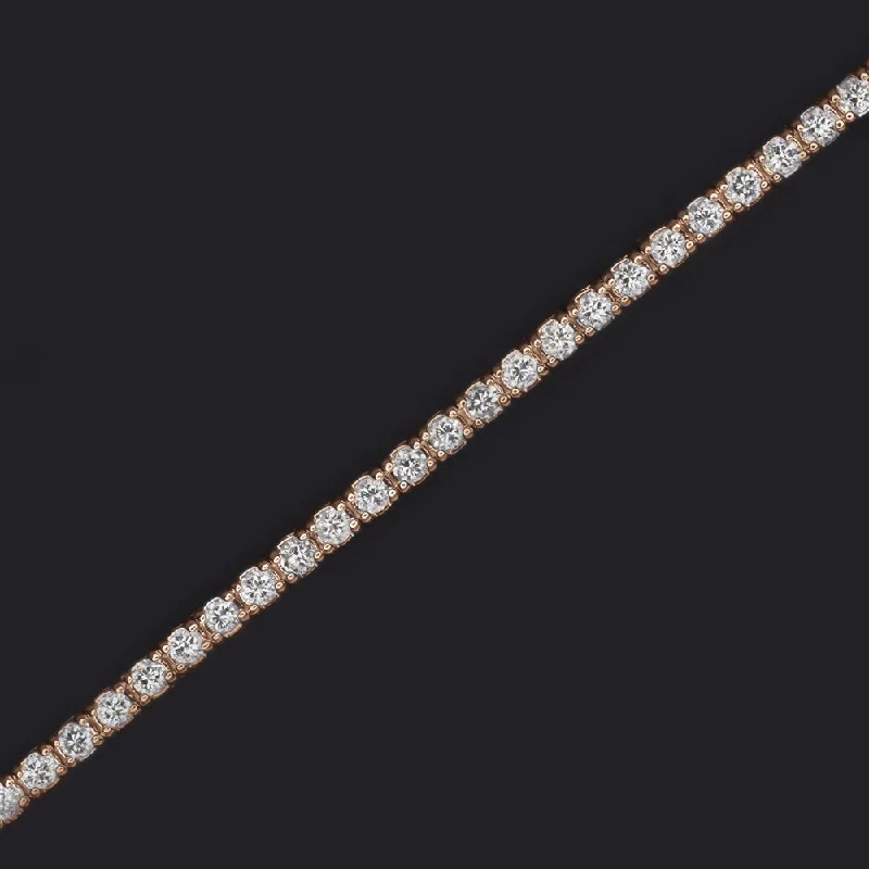 Classic Silver Charm Bracelets For Timeless Style-1ct VERY GOOD CUT DIAMOND TENNIS BRACELET 14K ROSE GOLD ROUND BRILLIANT NATURAL